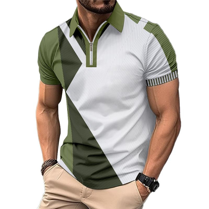 Men's Casual Colorblock Printed Lapel Short-Sleeved Polo Shirt 17894737Y