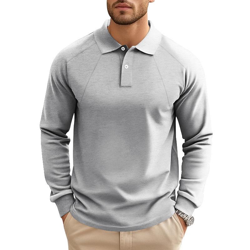 Polo informal de manga larga con solapa y raglán de color liso para hombre 47889552M