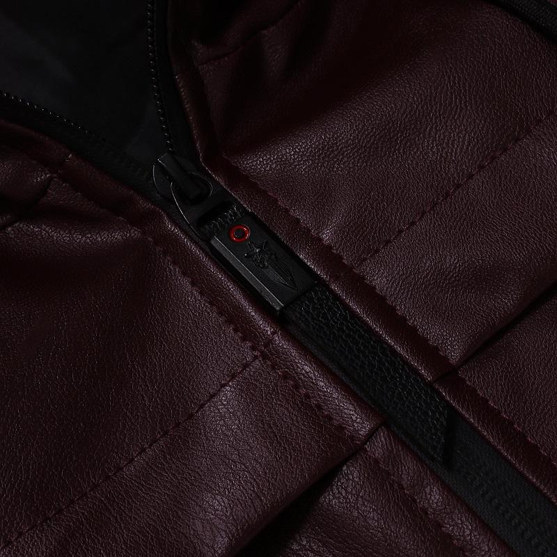 Men's Fashion Hooded Long Sleeve Zippered Leather Jacket 39712909M