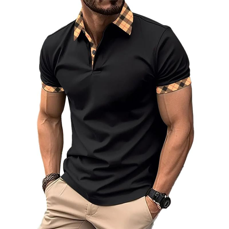 Polo de manga corta con estampado de solapa a cuadros casual para hombre 22986614M