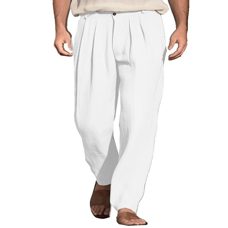 Men's Linen Loose Solid Color Comfortable Breathable Casual Pants 40917513X