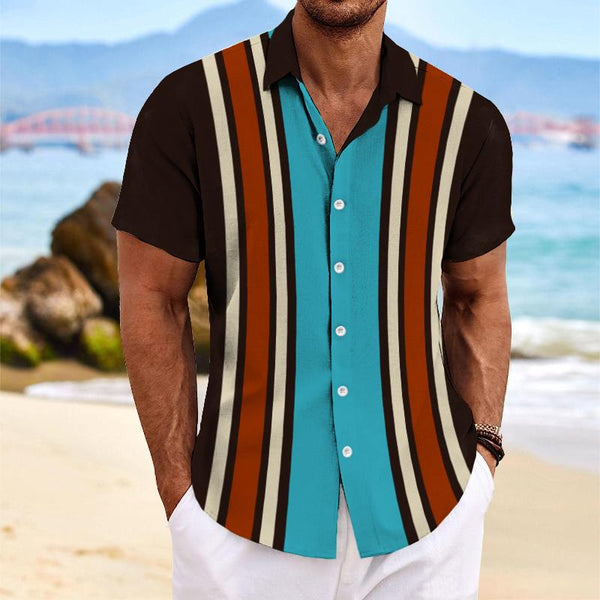 Men's Retro Striped Color Block Short Sleeve Shirt 56459169TO