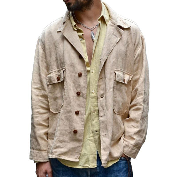 Men's Casual Cotton Linen Lapel Single-Breasted Flap Pocket Blazer 96984030M