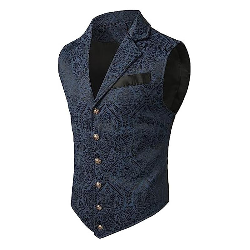 Men's Vintage Jacquard Notch Lapel Dress Vest 07018654X