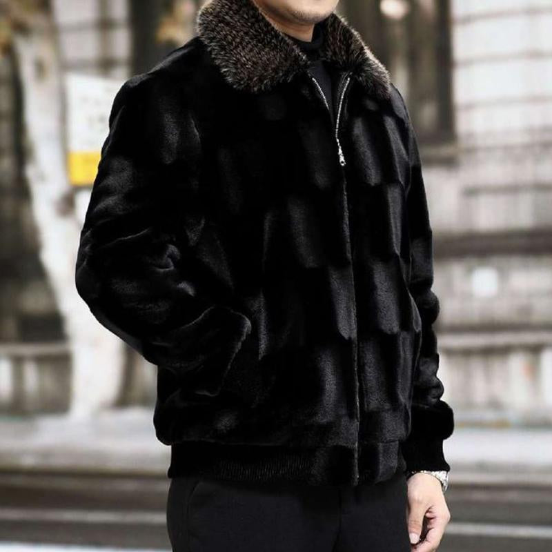 Men's Vintage Imitation Fur Warm Thickened Lapel Jacket 28403659M