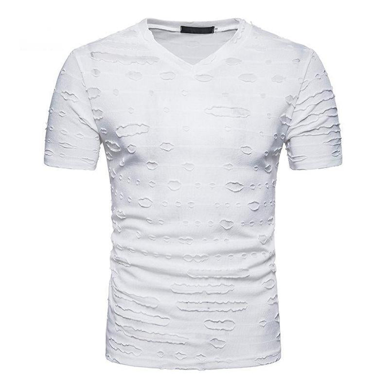 Men's Ripped V-neck Short-sleeved T-shirt 80422971X