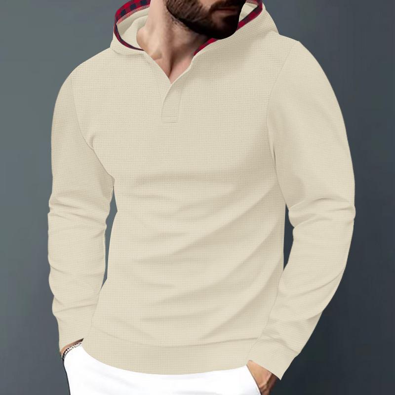 Men's Casual Solid Color Waffle Hooded Long Sleeve T-Shirt 28805241Y