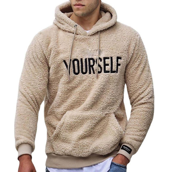 Men's Casual Polar Fleece Letter Embroidery Long Sleeve Hooded Sweatshirt 84452698Y