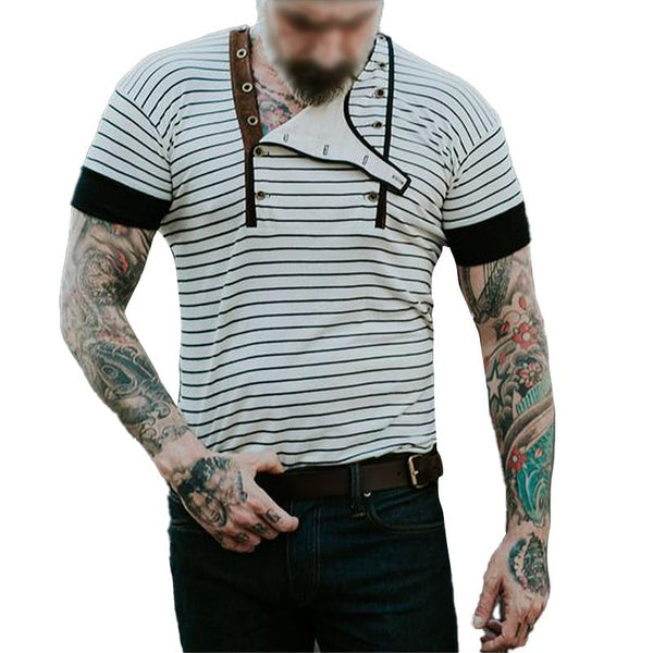 Men's Striped Patchwork Round Neck Short-Sleeved T-Shirt 18862558Y