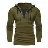 Men's Vintage Leather Lace-Up Hooded Long-Sleeved T-Shirt 49226470M