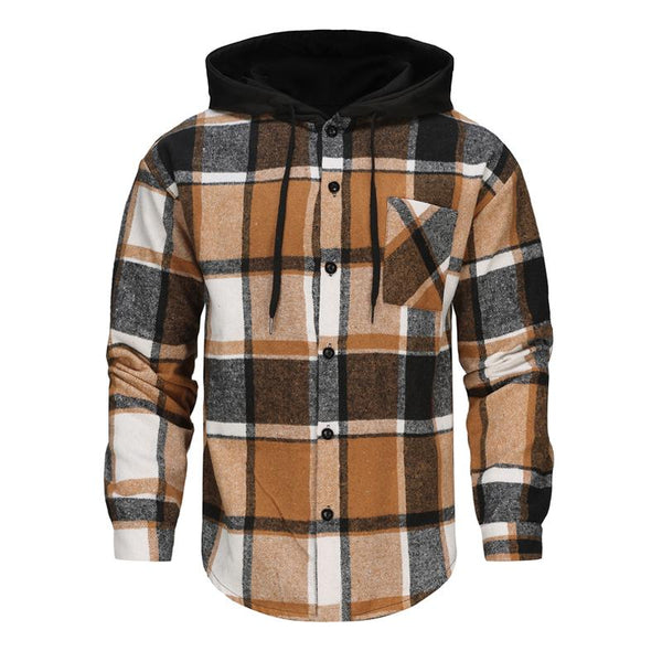 Men's Brushed Plaid Single Breasted Hoodie 70059614X