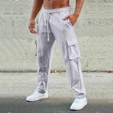 Men's Solid Color Multi-pocket Drawstring Elastic Waist Straight Cargo Pants 62521276Z