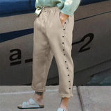 Men's Casual Solid Color Elastic Waist Cotton Linen Trousers 47992276M