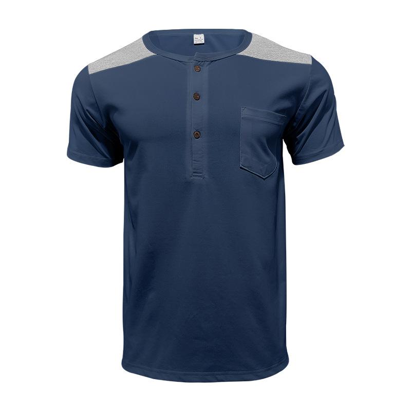 Men's Casual Cotton Blended Colorblock Henley Collar Short Sleeve T-Shirt 18644725M