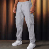 Men's Solid Color Multi-pocket Drawstring Elastic Waist Straight Cargo Pants 62521276Z