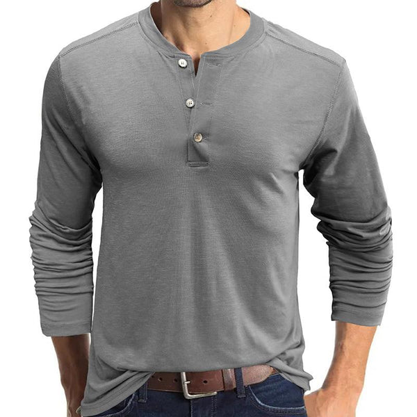 Men's Casual Solid Color Henley Collar Long Sleeve T-Shirt 09291827Y