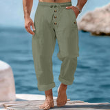 Men's Beach Solid Color Cotton and Linen Drawstring Pants 80434182Y