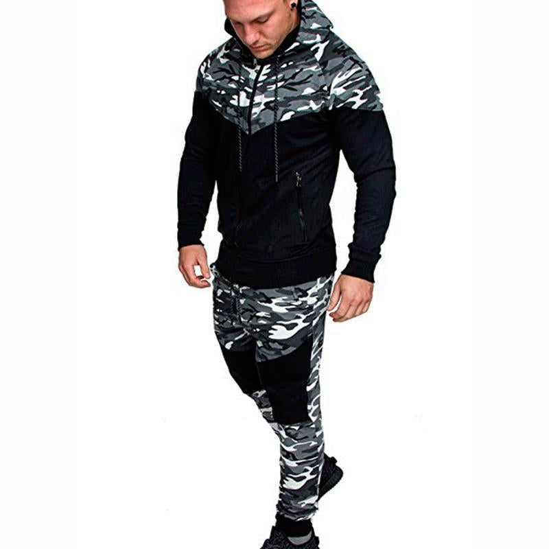 Men's Camouflage Colorblock Hooded Sweatshirt and Pants Set 41967042U