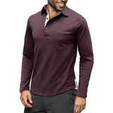 Men's Solid Color Button-Down Lapel Long-Sleeved Polo Shirt 74697399Y