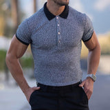 Men's Casual Ribbed Short Sleeve Polo Shirt 00292914TO