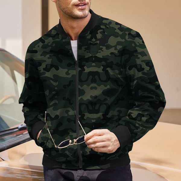 Men's Camouflage Stand Collar Long Sleeve Zipper Jacket 22270815Z