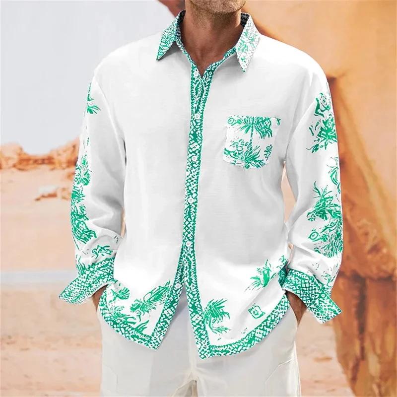 Men's Casual Hawaiian Print Long Sleeve Shirt 01869950X