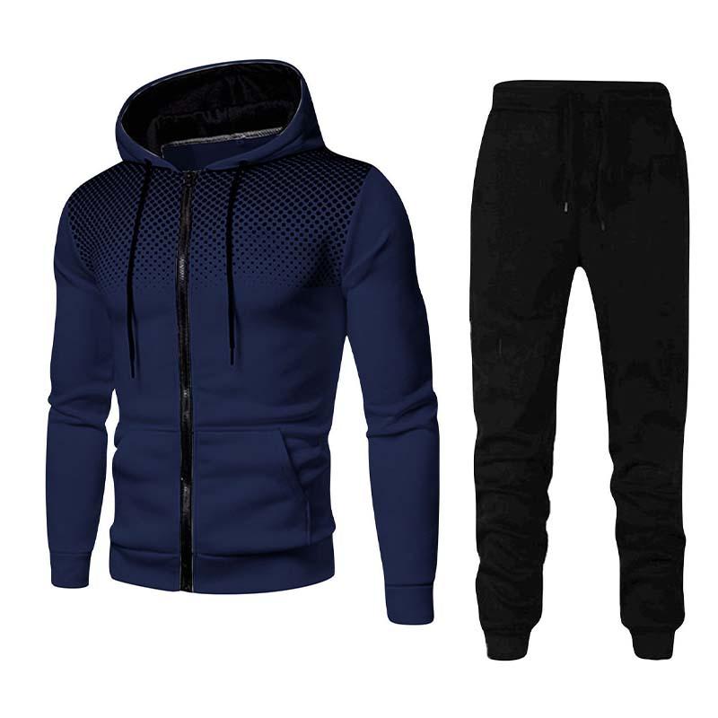 Men's Classic Casual Autumn and Winter Hooded Long Sleeve Hoodie Elastic Waist Sweatpants Set 57040185K