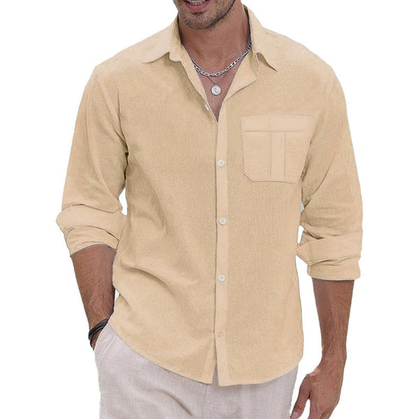 Men's Solid Lapel Breast Pocket Long Sleeve Shirt 04891589Z