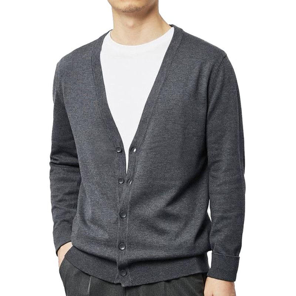 Men's Casual Solid Color Collarless Knit Cardigan 24575431Y