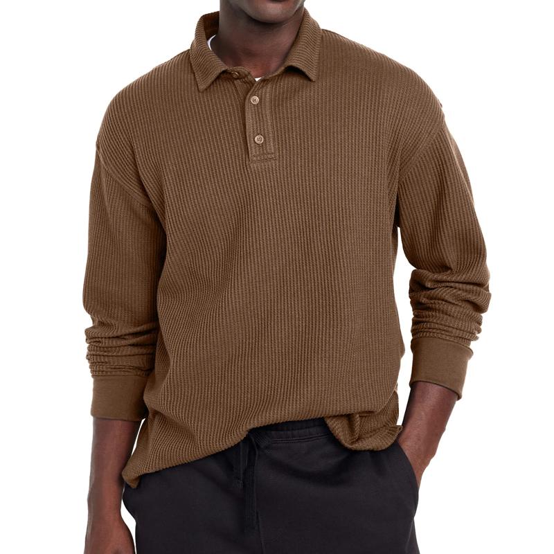 Men's Casual Solid Color Button Lapel Long Sleeve Polo Shirt 49457322Y