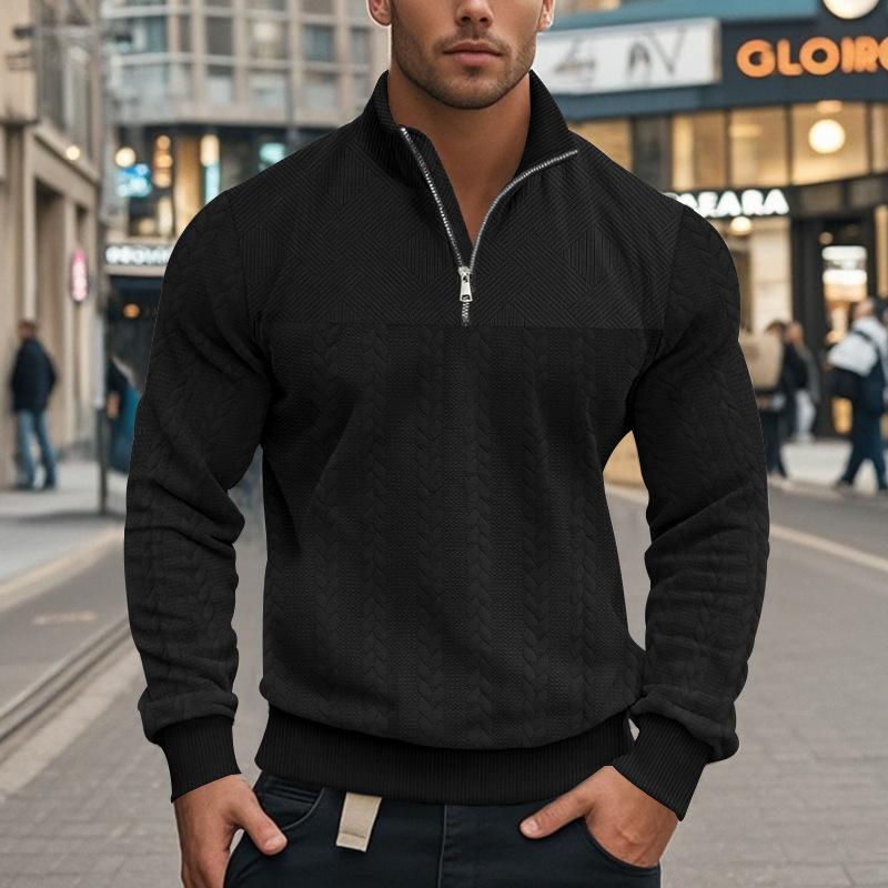 Men's Retro Casual Stand Collar Zipper Loose Jacquard Sweatshirt 57147354X