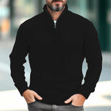 Men's Vintage Solid Color Half Turtle Collar Zip Long Sleeve Sweater 67187399Y