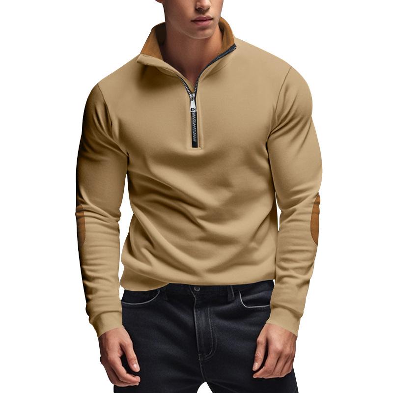 Men's Casual Zipper Stand Collar Fleece Contrast Patchwork Loose Sweatshirt 74350171M