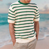 Men's Casual Striped Color Block Crew Neck Short-Sleeved Knitwear Sweater 73182556M