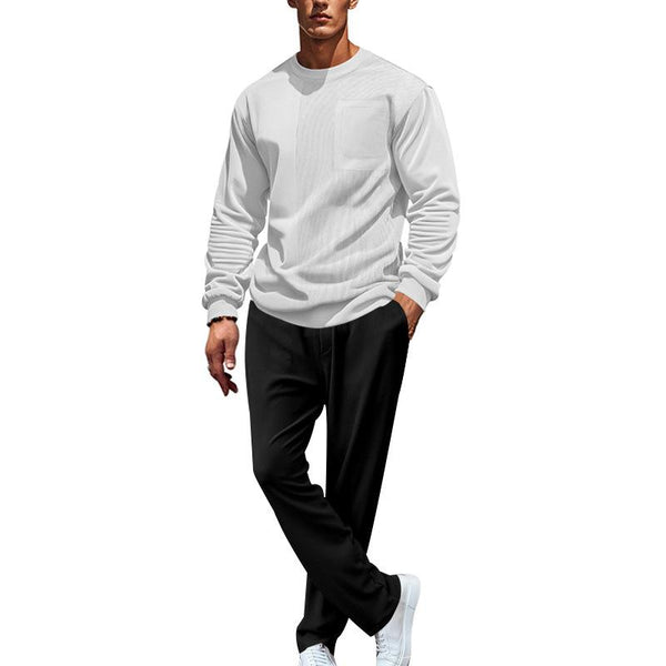 Men's Solid Color Corduroy Round Neck Long Sleeve Sweatshirt Trousers Casual Set 60919323Z