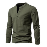 Men's Casual Solid Color V-Neck Loose Long-Sleeved T-Shirt 11957620M