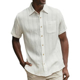 Men's Stylish Textured Lapel Patch Pocket Slim Short Sleeves Shirt 06427776M