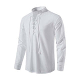 Men's Classic Casual Drawstring Stand Collar Long Sleeve Shirt 60525936K