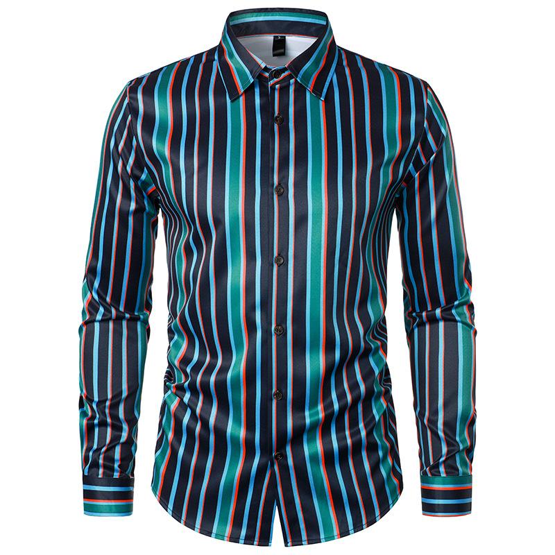 Men's Casual Long Sleeve Striped Printed Shirt 97544281X