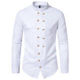 Men's British Vintage Double Breasted Stand Collar Long Sleeve Shirt 07650067X