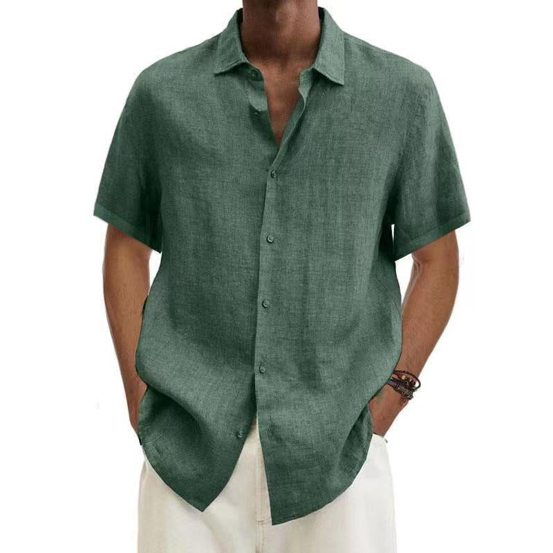 Men's Casual Solid Color Lapel Short Sleeve Shirt 54182499Y
