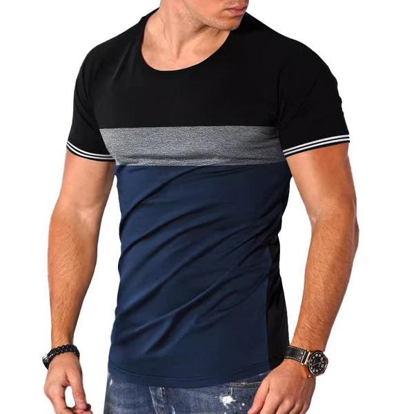 Men's Fashionable Color Block Round Neck Slim Fit Short Sleeve T-Shirt 05490950M