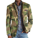 Men's Camouflage Print Vintage Multi-Pocket Blazer 79553504X