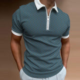 Men's Casual Printed Zipper Lapel Short Sleeve Polo Shirt 55762473M