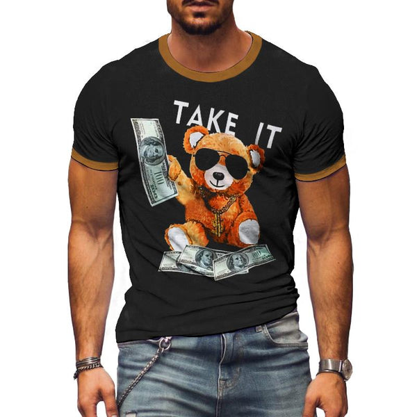 Men's Casual Take It Teddy Bear Round Neck T-shirt 56786613TO