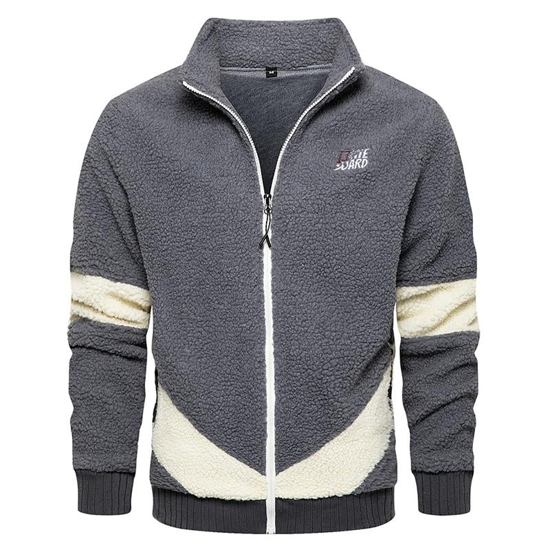 Men's Vintage Colorblock Stand Collar Sherpa Plush Jacket 81999398Y