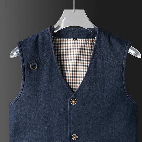Men's Solid Color Denim Single Breasted Vest 14053070Y