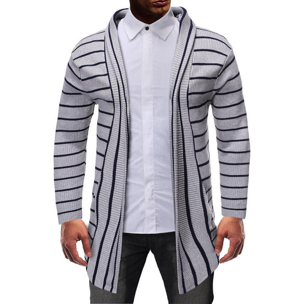 Men's Colorblock Striped Mid Length Hooded Cardigan 52461178X