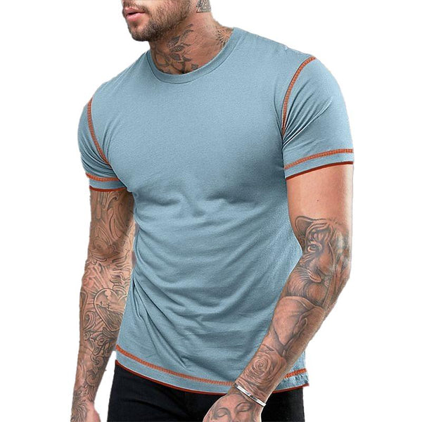 Men's Casual Solid Color Contrast Stitching Round Neck Short Sleeve T-Shirt 20457051Y