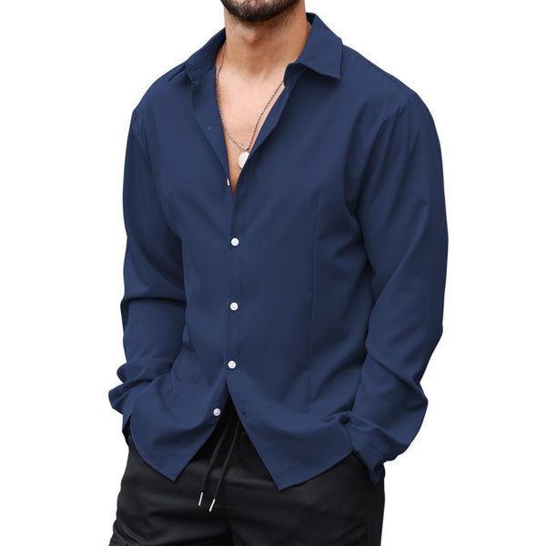 Men's Elastic Long Sleeve Mercerized Lapel Shirt 94336808X